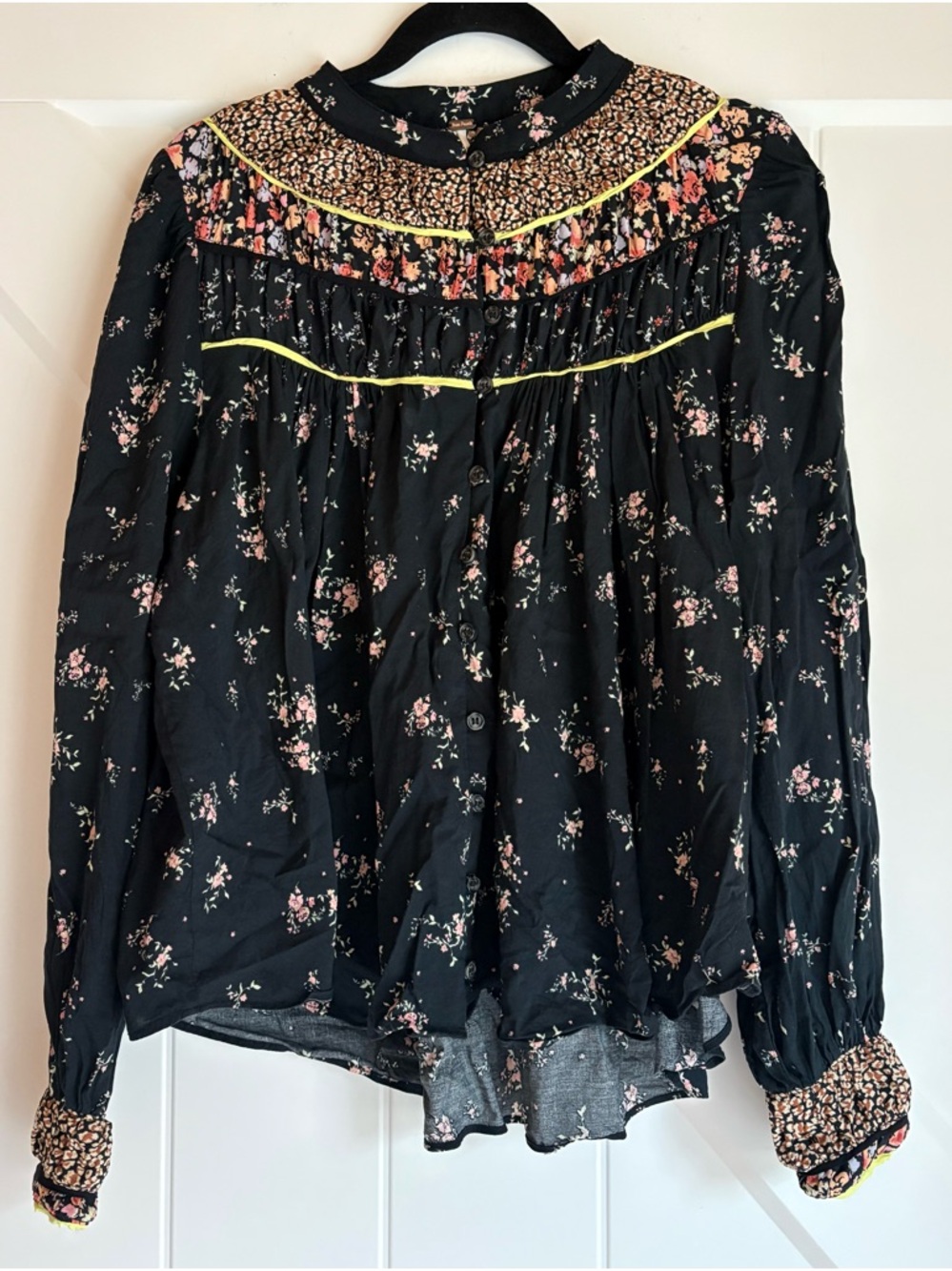 Free People Mixed Floral Boho Blouse Cottagecore Peasant Top M
